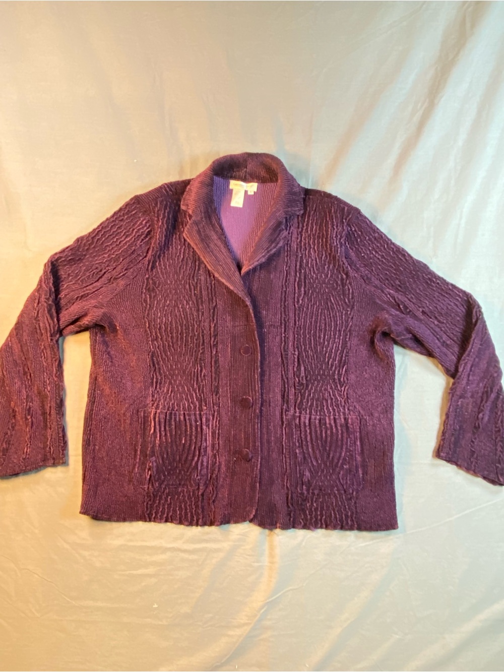 Vintage Coldwater Creek Plum Textured Button-Up Cardigan XL